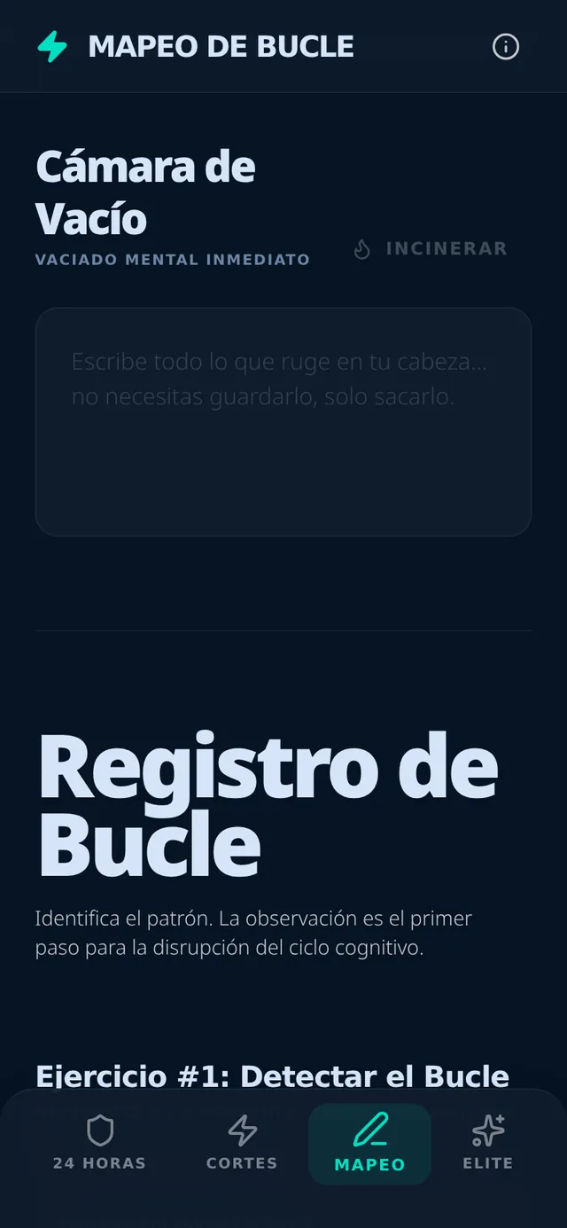 Pantalla Mapeo: Cámara de Vacío y registro de bucle mental